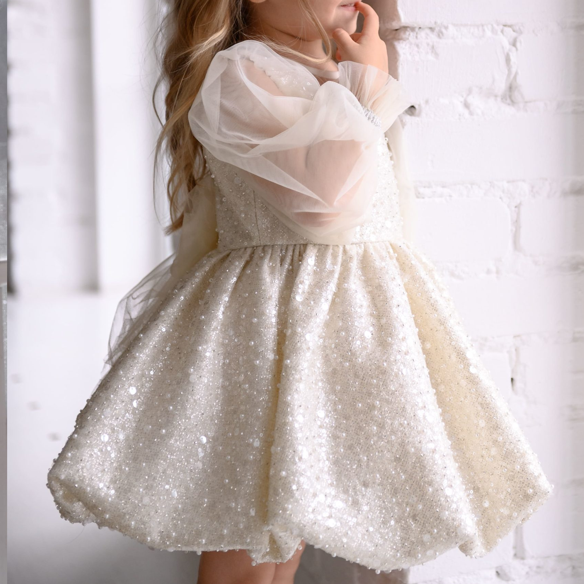 Glitter Bow Long Sleeve Midi Dresses - image 4