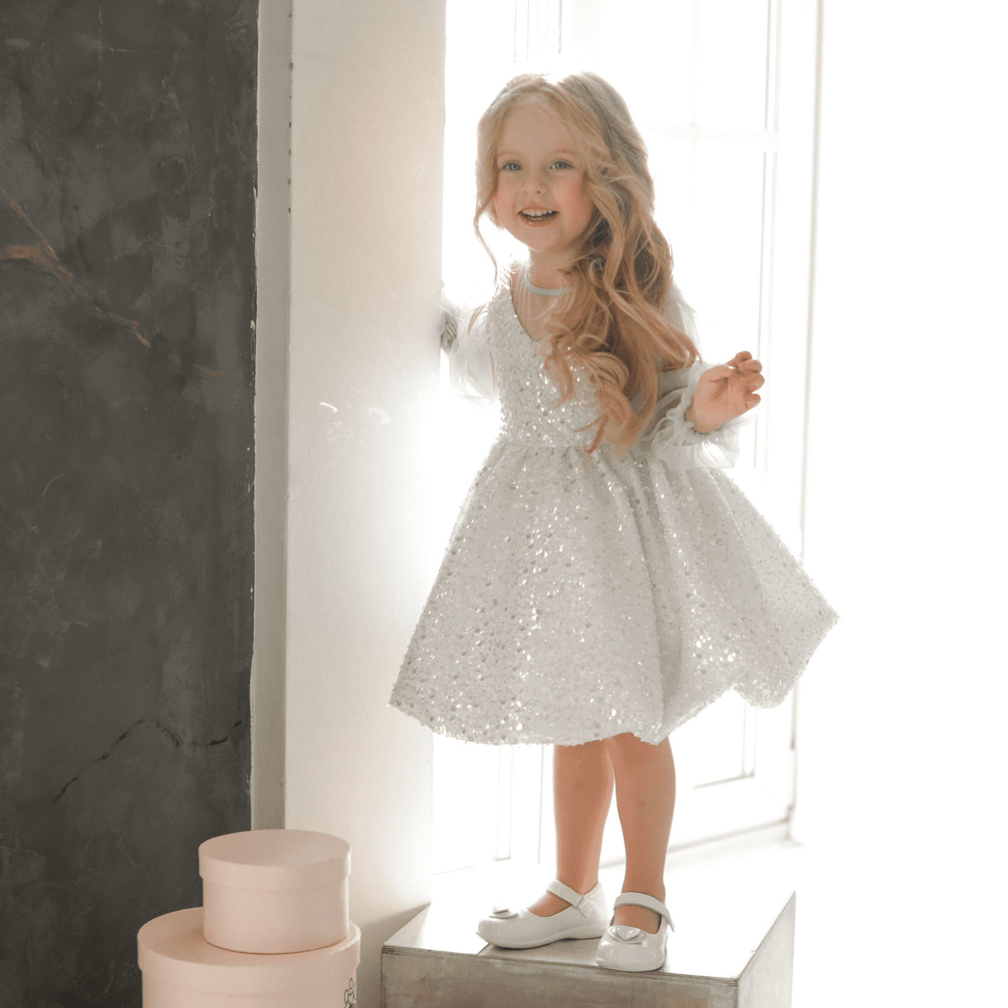 Glitter Bow Long Sleeve Midi Dresses - image 3