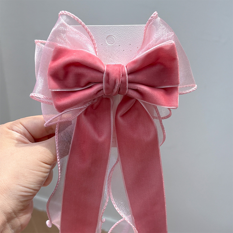 Solid With Bow Barrette - Dark Pink Velvet - 4-12Y - image 5