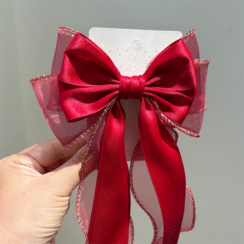 Solid With Bow Barrette - Wine Red Gold Border - 4-12Y - image 7