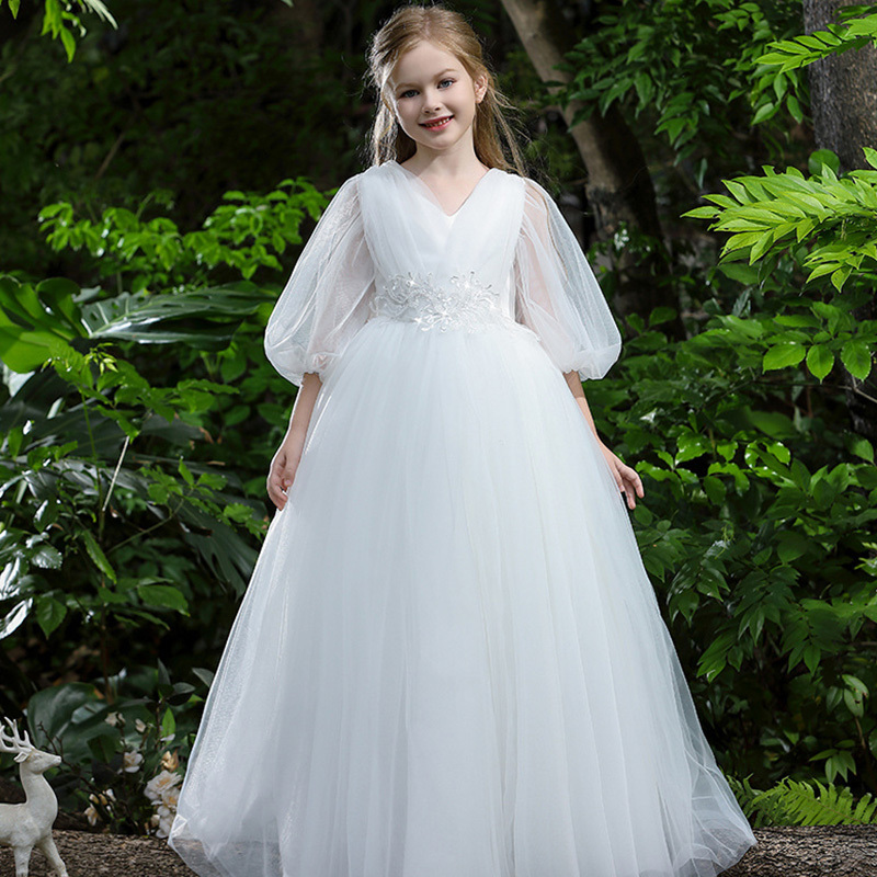 Mesh Folds Bow Sleeveless Regular Dresses - White - 14Y - image 5