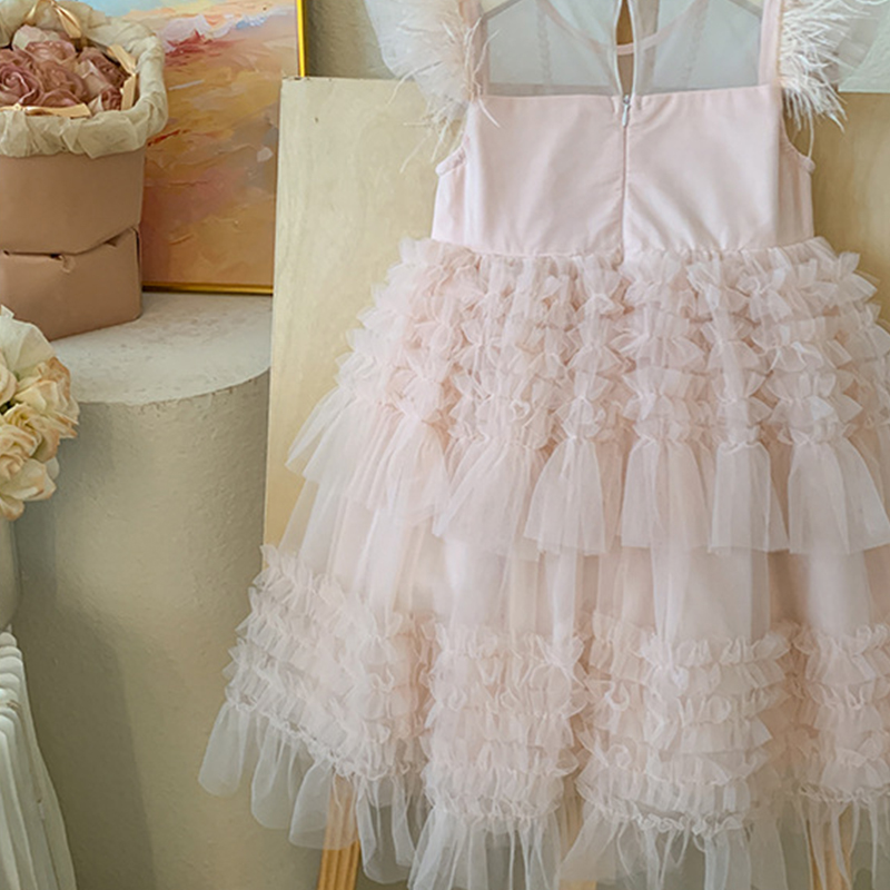 Mesh Folds Feather-trimmed Sleeveless Regular Dresses - image 14