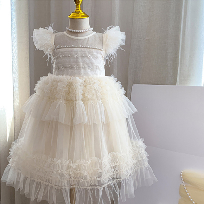 Mesh Folds Feather-trimmed Sleeveless Regular Dresses - image 2