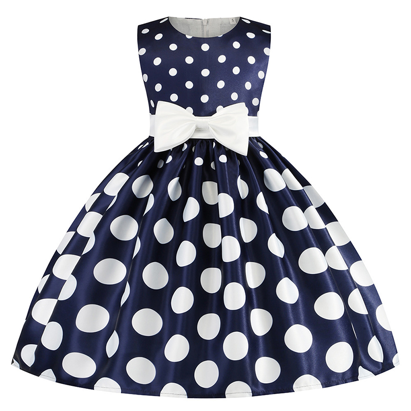 Satin Printing Bow Sleeveless Regular Dresses - Navy Blue - 7-8Y - image 14