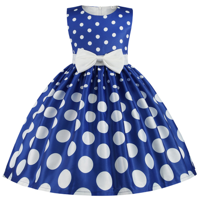 Satin Printing Bow Sleeveless Regular Dresses - Blue - 7-8Y - image 11