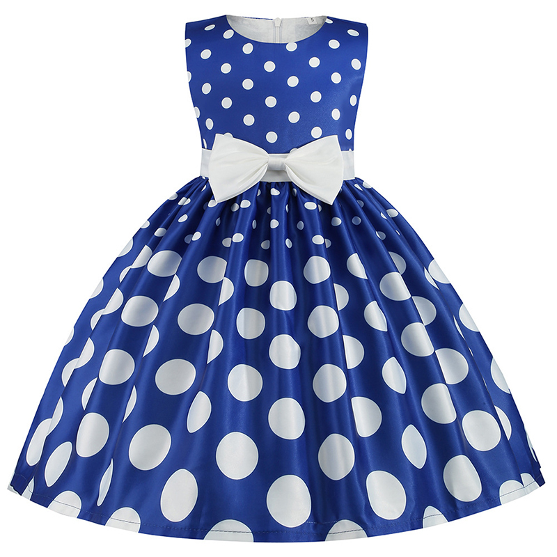 Satin Printing Bow Sleeveless Regular Dresses - Blue - 7-8Y - image 11