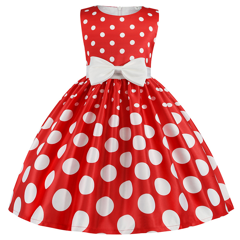 Satin Printing Bow Sleeveless Regular Dresses - Red - 7-8Y - image 7