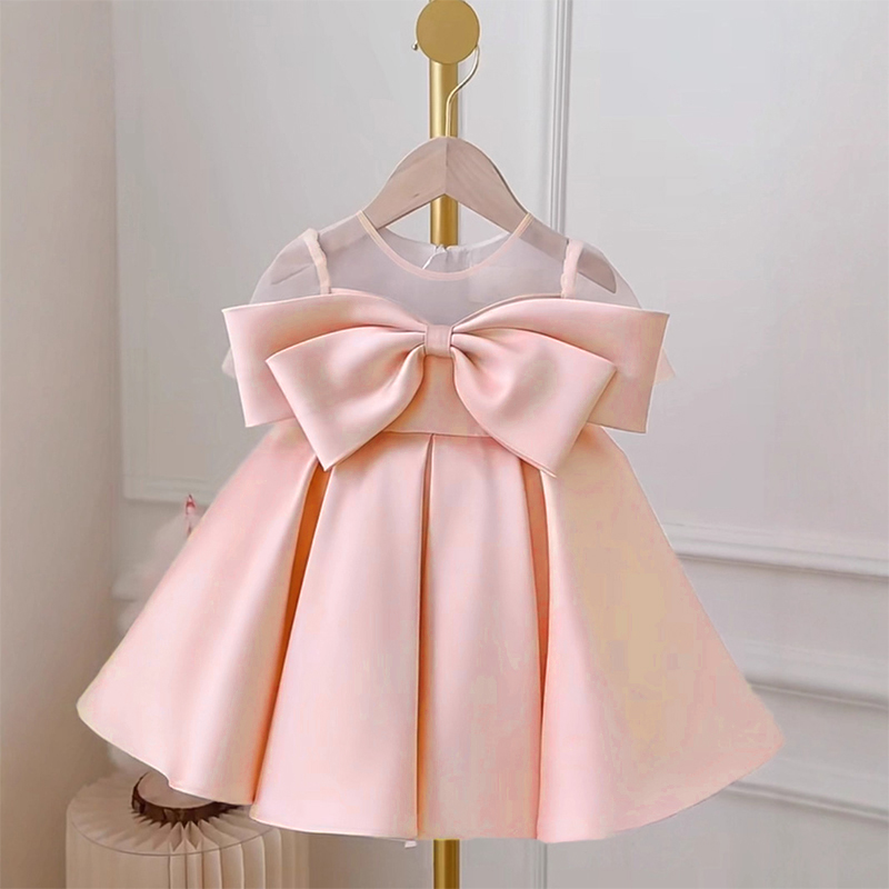 Satin Bow Sleeveless Regular Dresses - Pink Short Sleeve - 160cm - image 2