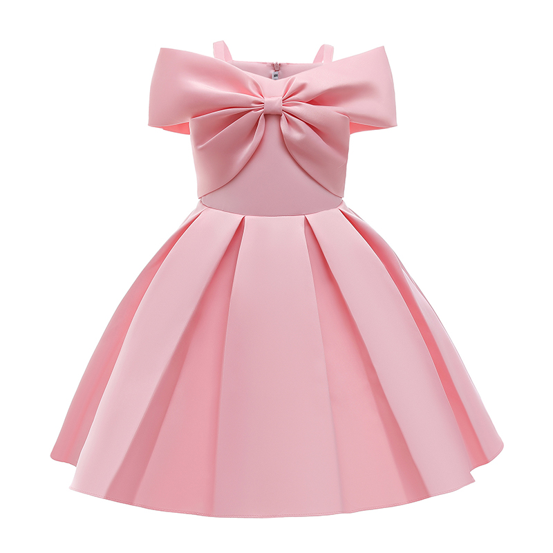 Satin Bow Cap Sleeve Midi Dresses - Pink - 9-10Y - image 1