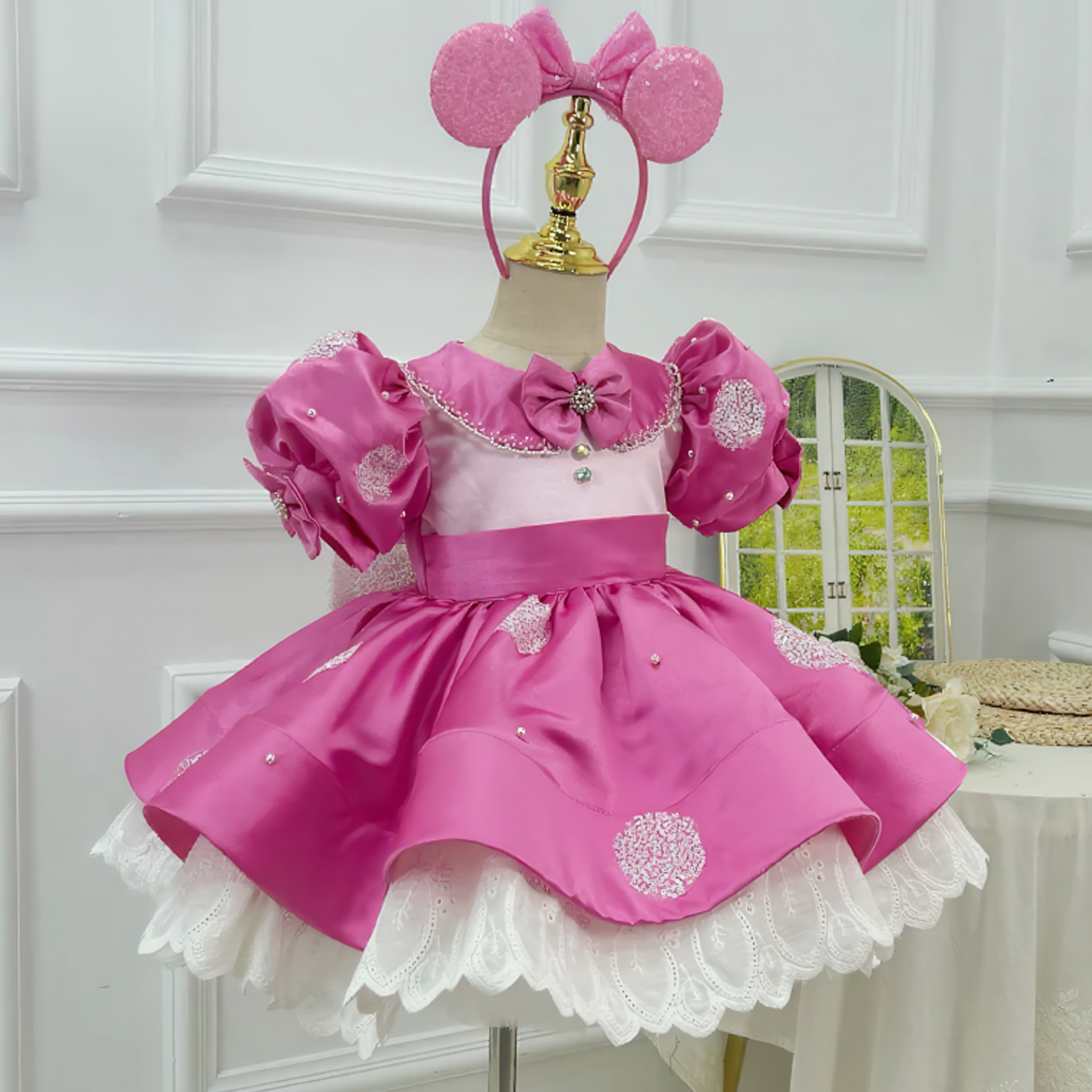 Satin Bow Short Sleeve Midi Dresses - image 5