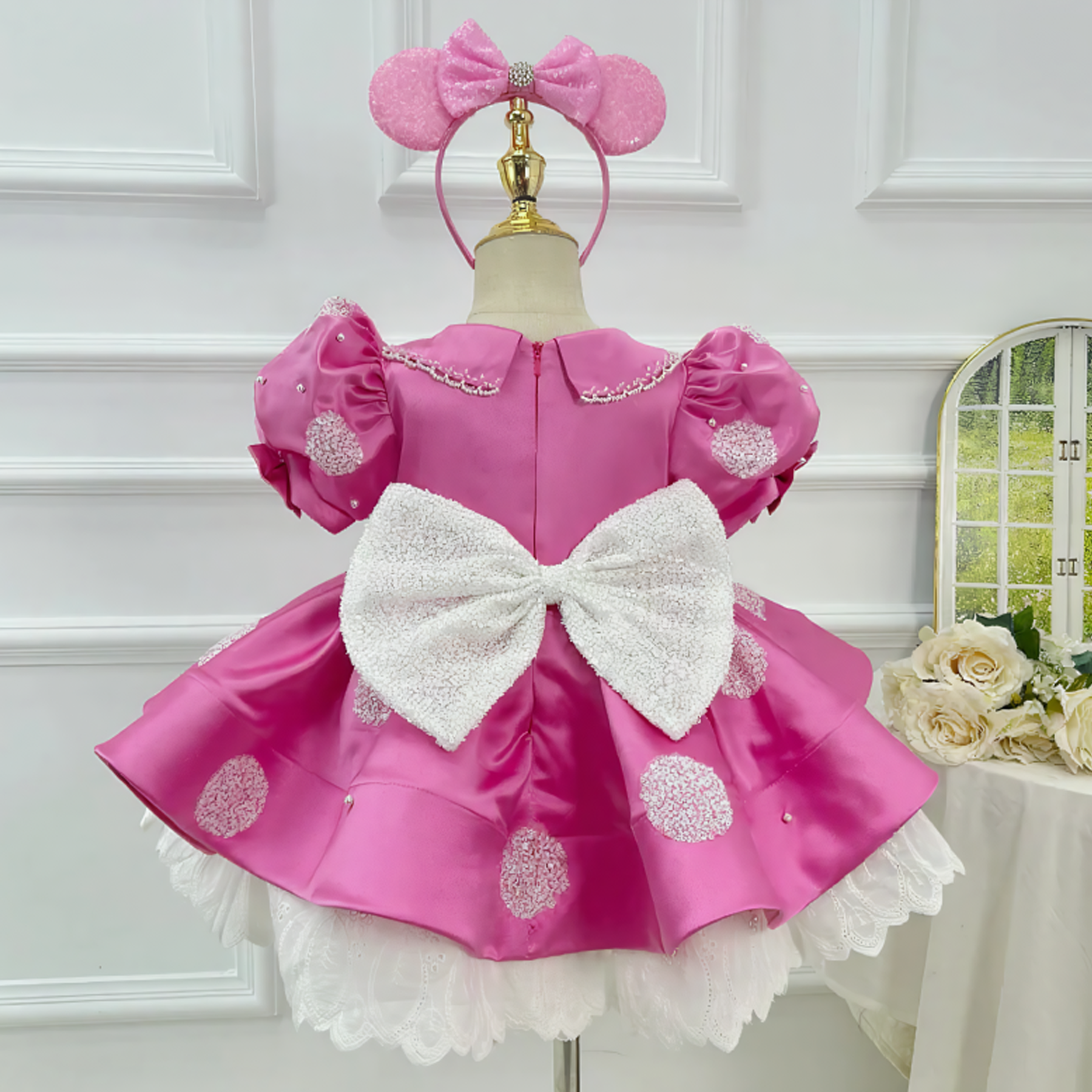 Satin Bow Short Sleeve Midi Dresses - image 4