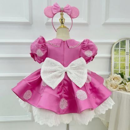 Satin Bow Short Sleeve Midi Dresses - image 4