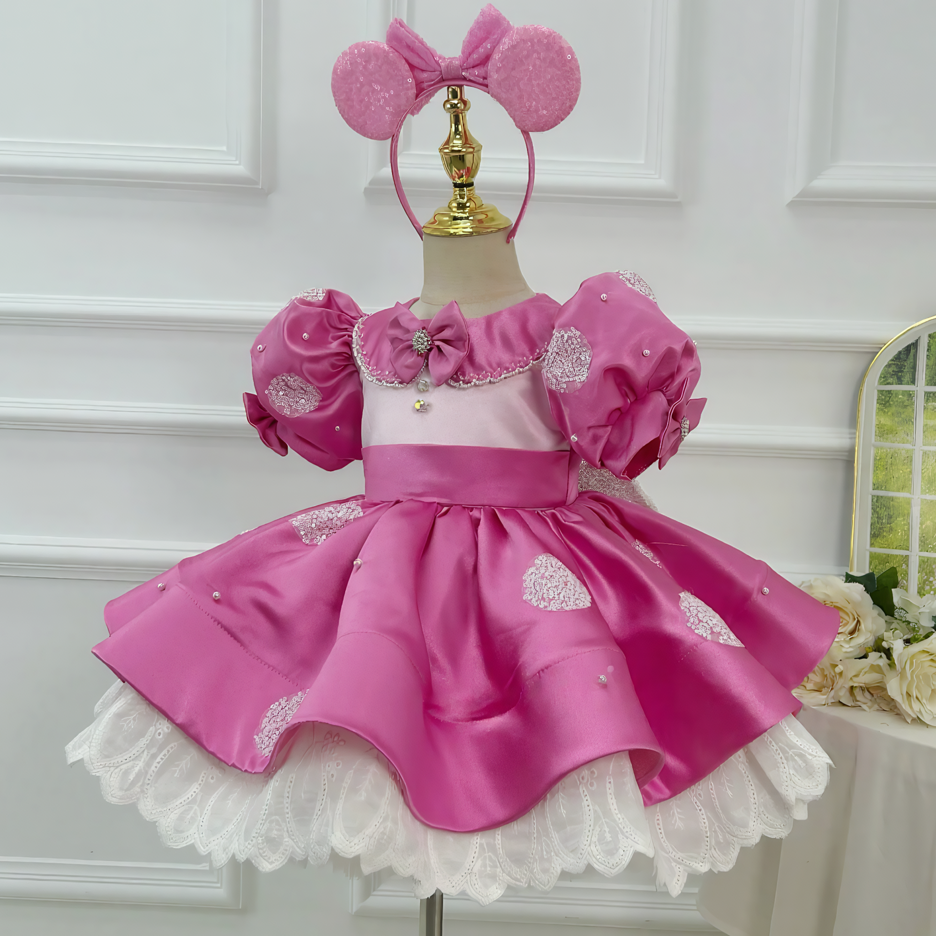 Satin Bow Short Sleeve Midi Dresses - image 6