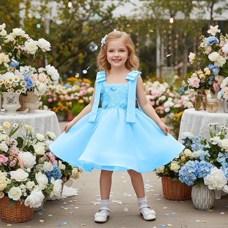 Organza Rosette Bow Sleeveless Regular Dresses - image 3