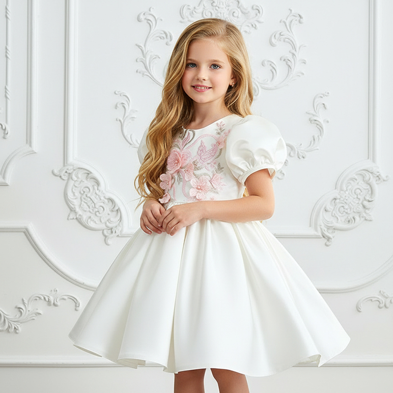 Satin Rosette Short Sleeve Regular Dresses - image 3