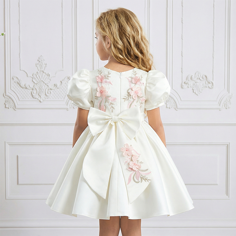 Satin Rosette Short Sleeve Regular Dresses - image 4