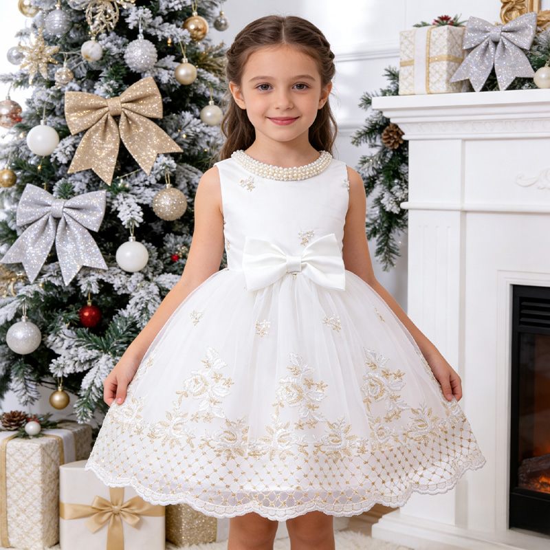 [Archive Sale] Mesh Bow Imitation Pearls Sleeveless Midi Dresses - image 3