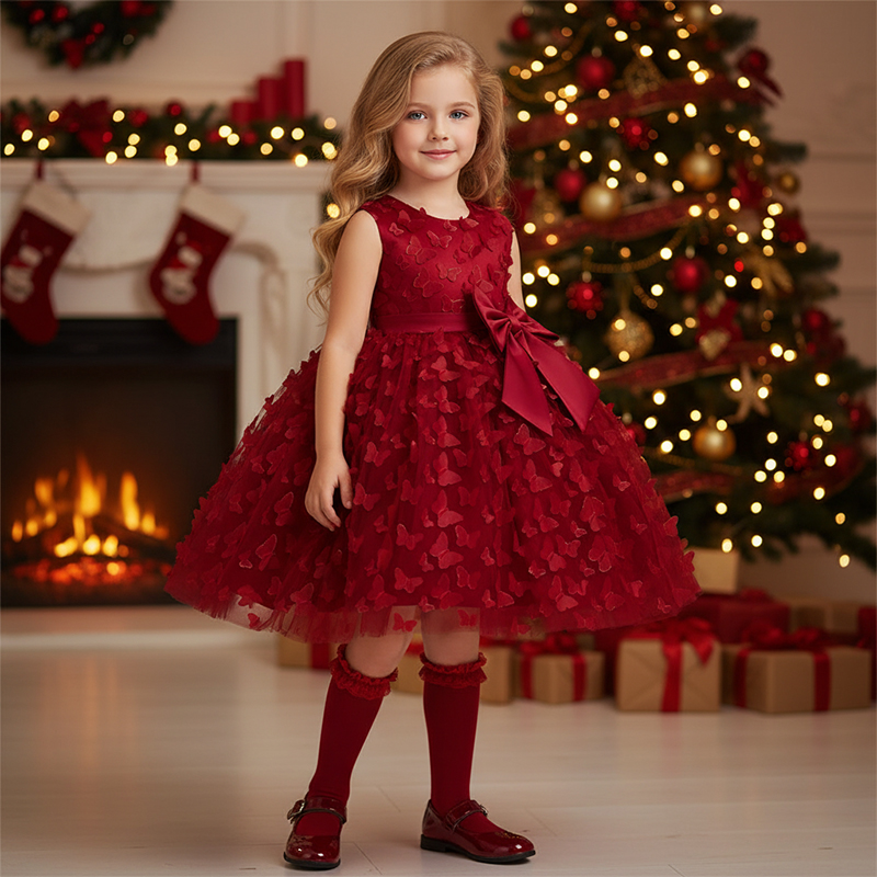 Mesh Bow Rosette Short Sleeve Mid-long Dresses - image 15