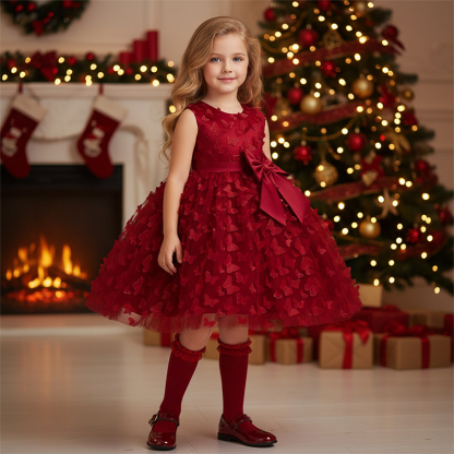 Mesh Bow Rosette Short Sleeve Mid-long Dresses - image 15