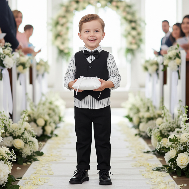 Cotton Bow Long Sleeve Regular 3-piece Formal Suit - image 2