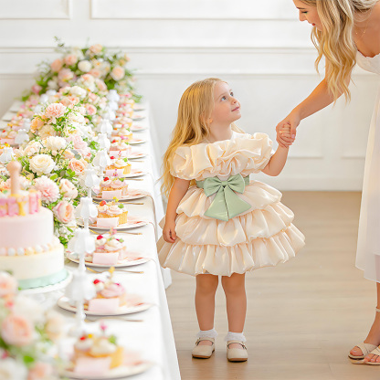 Organza Folds Bow Short Sleeve Mid-long Dresses - image 3