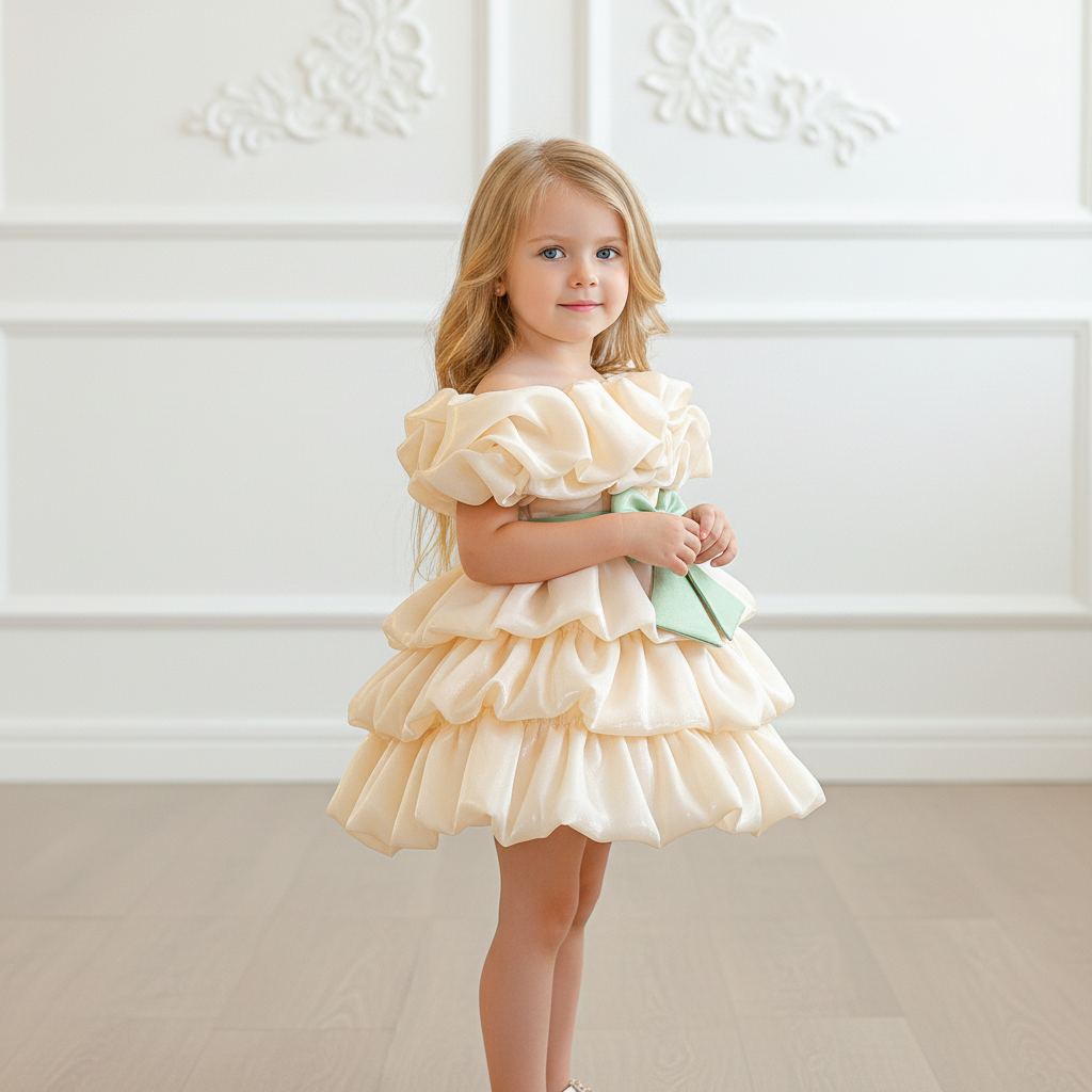 Organza Folds Bow Short Sleeve Mid-long Dresses - image 5