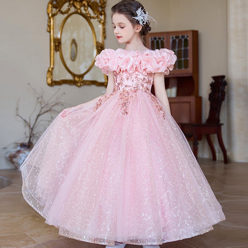 Mesh Fluffy Sleeveless Maxi Dresses - Light Pink - 12-13Y - image 13