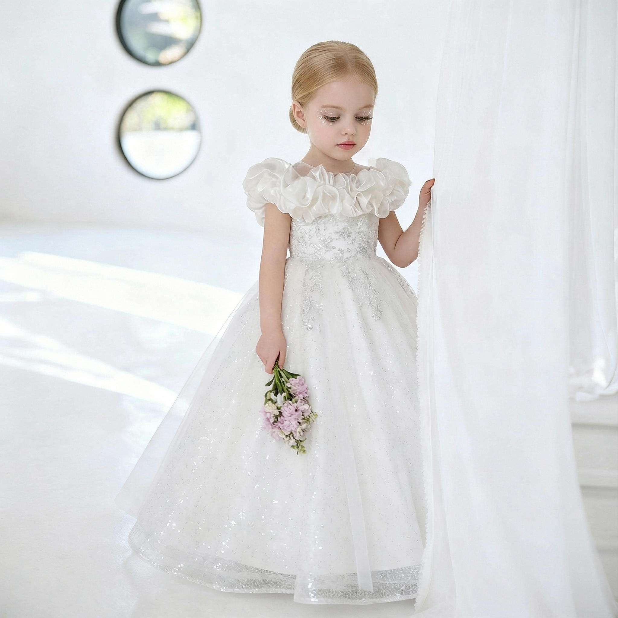 Mesh Fluffy Sleeveless Maxi Dresses - White - 12-13Y - image 1