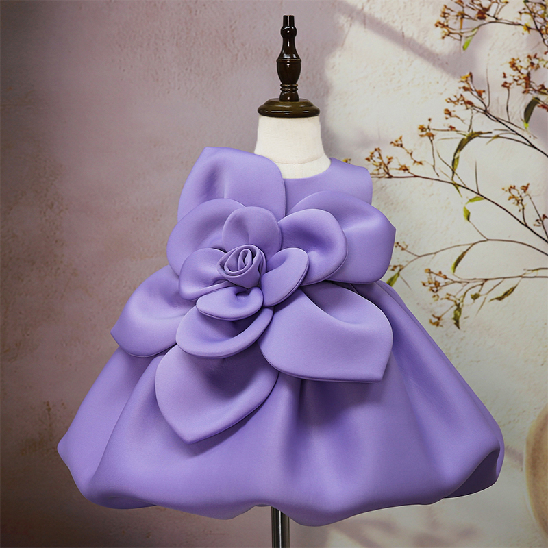 Scuba Knit Rosette Sleeveless Midi Dresses - Purple - 6-8Y - image 1