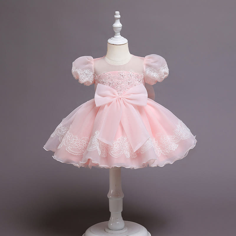 [Archive Sale] Organza Bow Lace Sleeveless Mid-long Dresses - Pink - 5-6Y【120cm】 - image 1