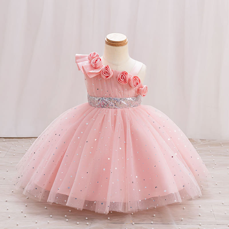 Mesh  Rosette Sleeveless Midi Dresses - Pink - 6Y - image 3