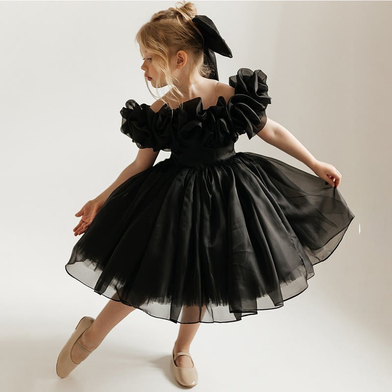 Organza Rosette Sleeveless Midi Dresses - Black - 8Y - image 1