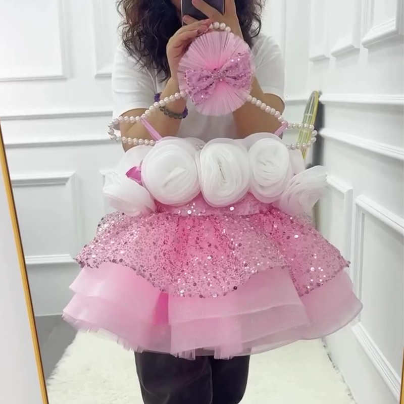 Glitter Rosette Sequins Sleeveless Midi Dresses - Pink - 6Y - image 16