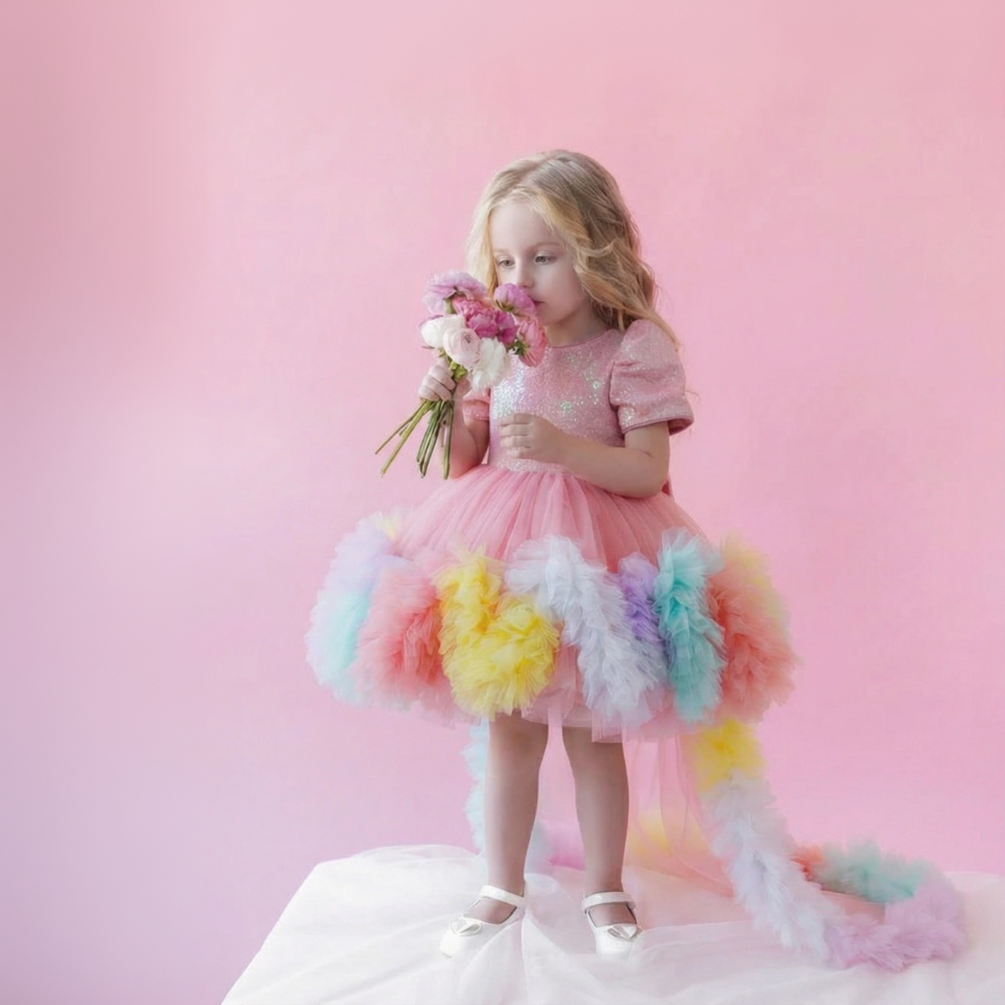 Mesh  Rosette Short Sleeve Midi Dresses - image 5