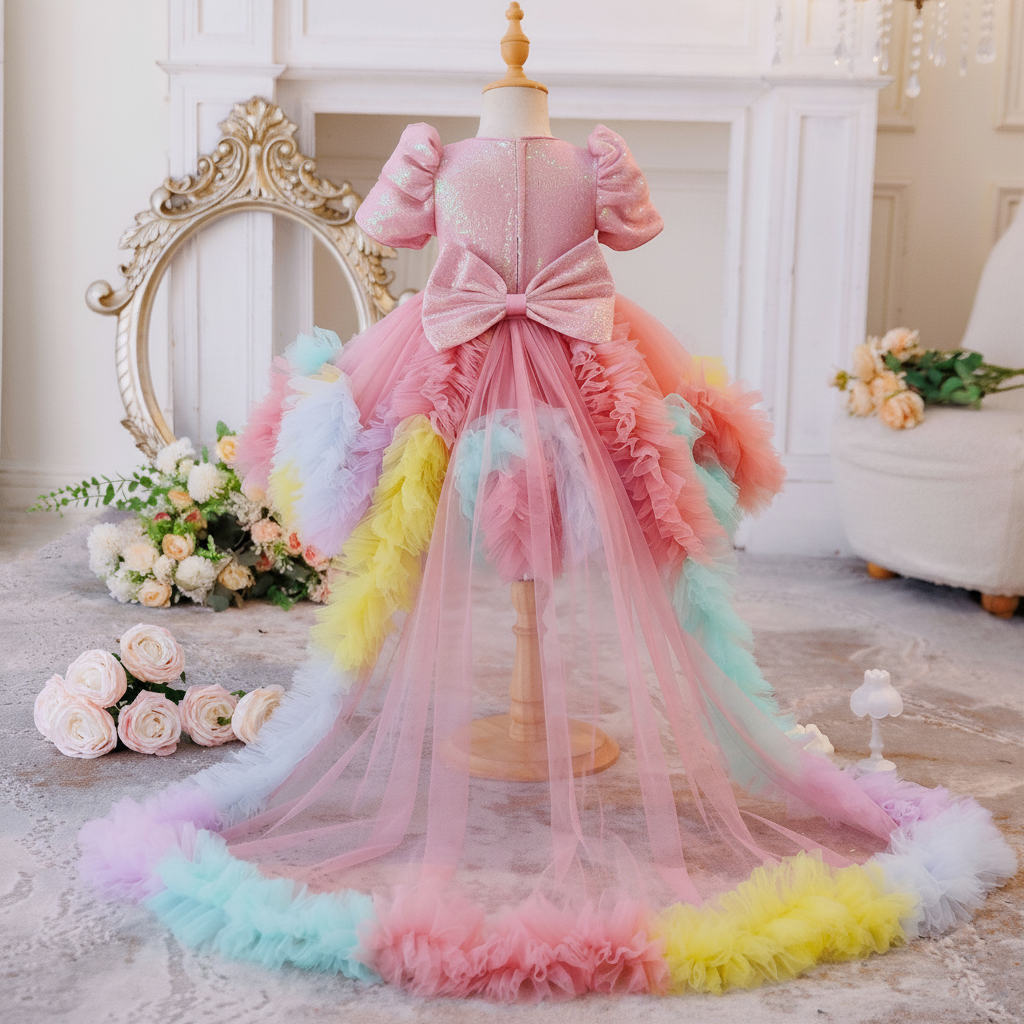 Mesh  Rosette Short Sleeve Midi Dresses - image 7