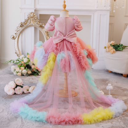 Mesh  Rosette Short Sleeve Midi Dresses - image 7