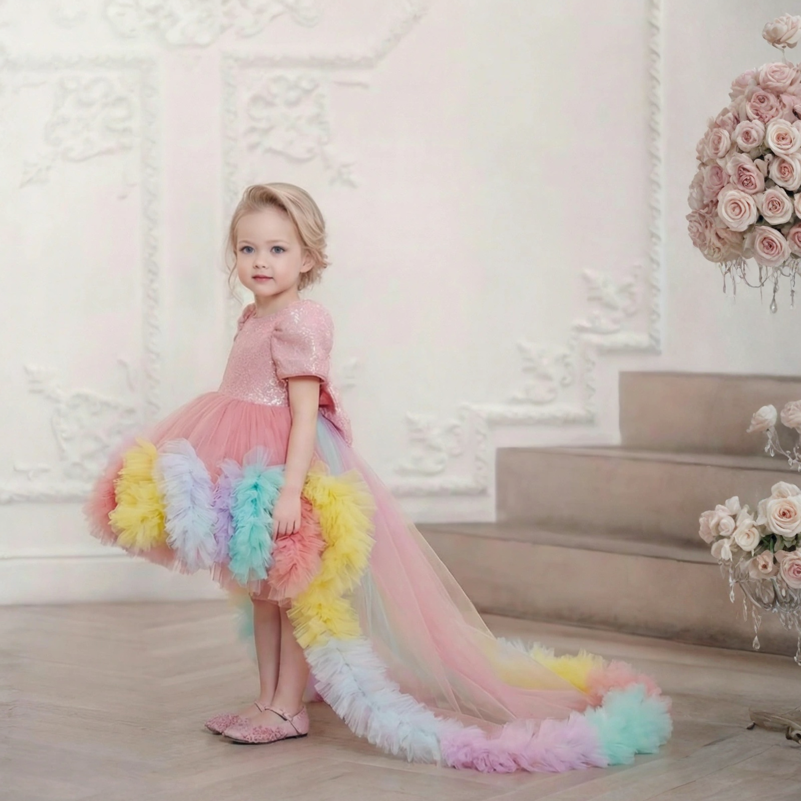 Mesh  Rosette Short Sleeve Midi Dresses - image 4