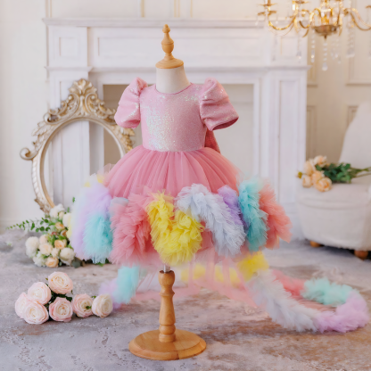 Mesh  Rosette Short Sleeve Midi Dresses - image 6