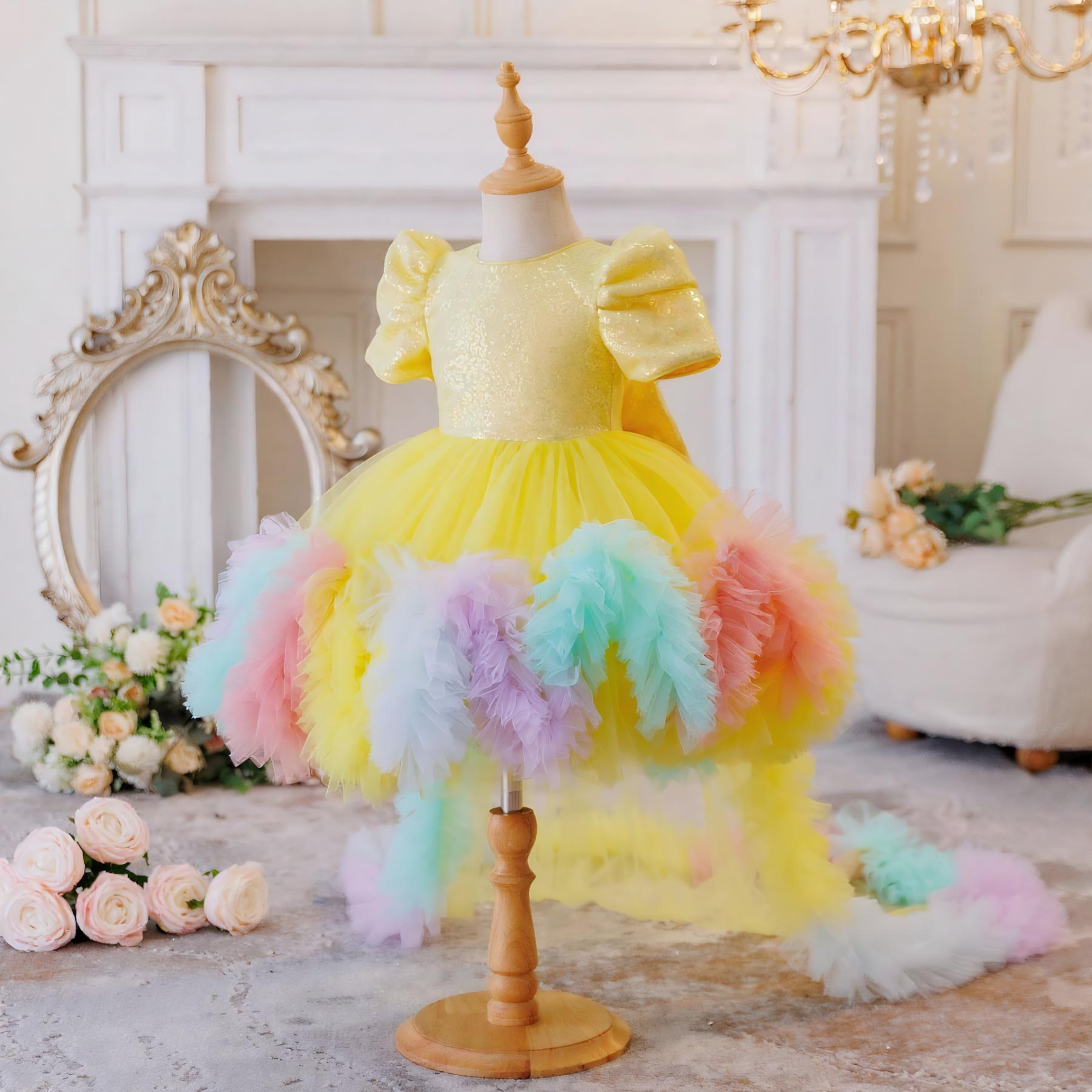 Mesh  Rosette Short Sleeve Midi Dresses - image 10