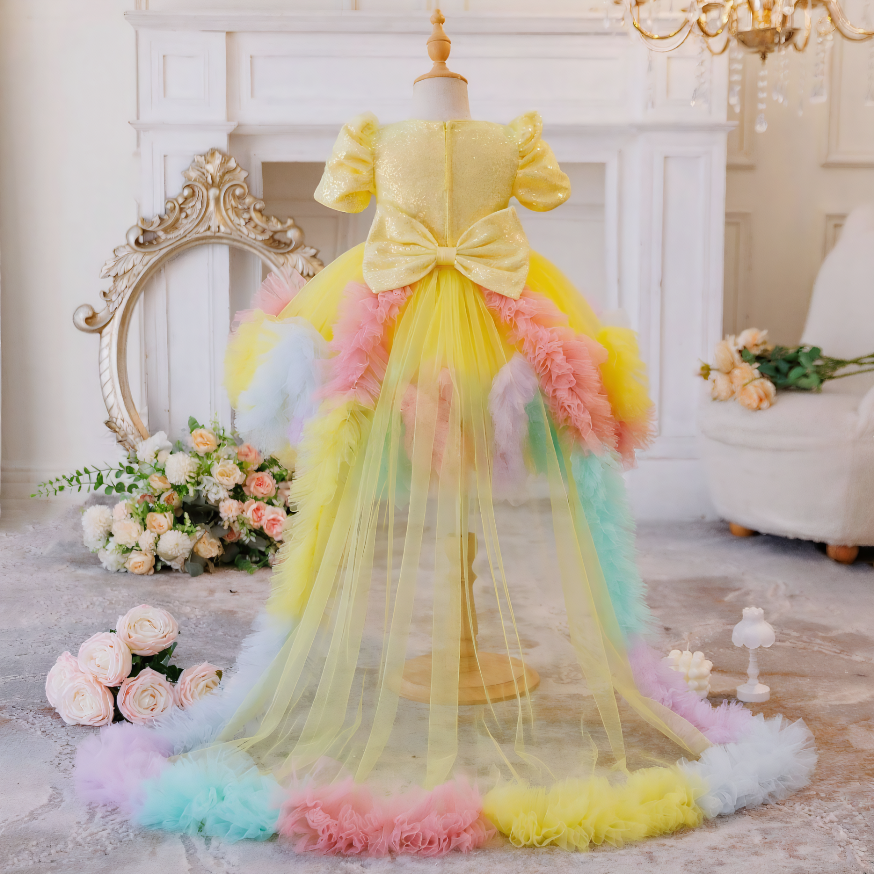 Mesh  Rosette Short Sleeve Midi Dresses - image 11