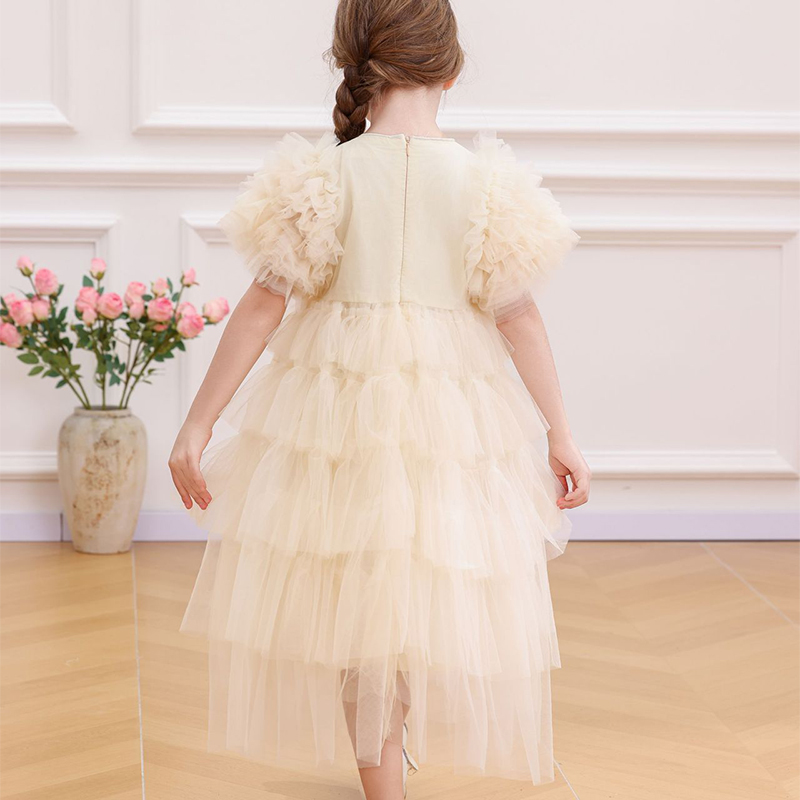 Mesh Folds Short Sleeve Mid-long Dresses - image 8