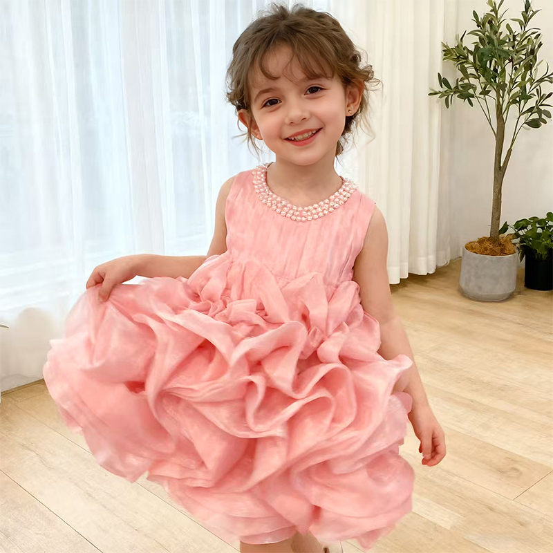 Organza Imitation Pearls Rosette Sleeveless Midi Dresses - image 2