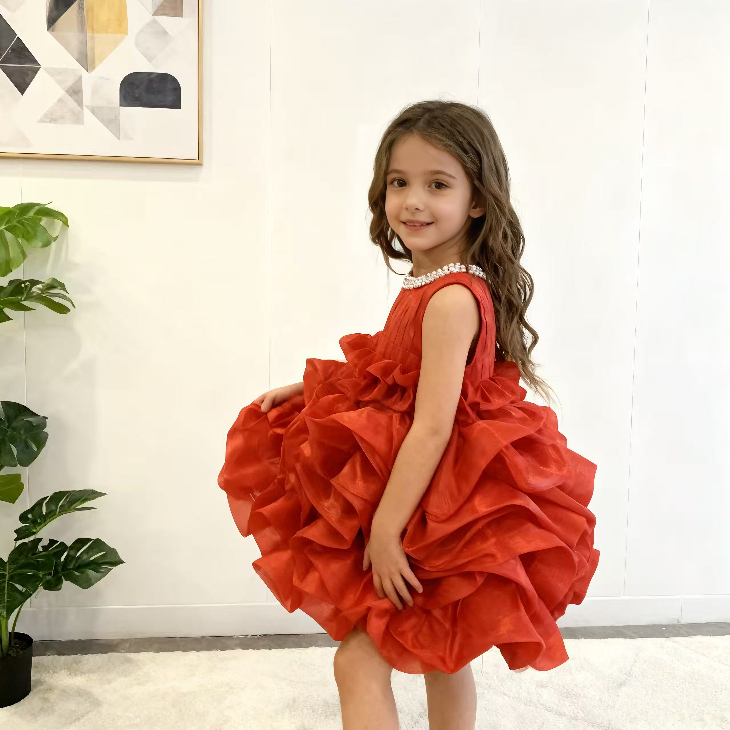 Organza Imitation Pearls Rosette Sleeveless Midi Dresses - image 11