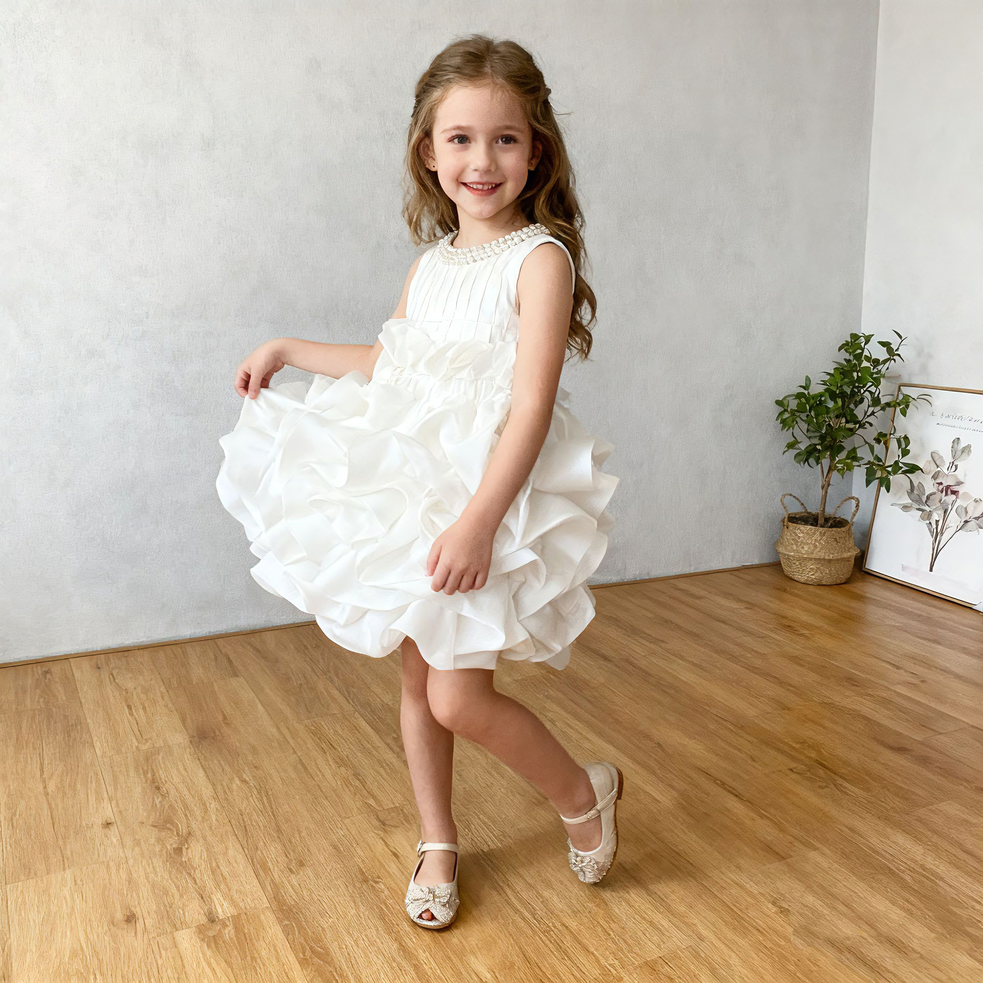 Organza Imitation Pearls Rosette Sleeveless Midi Dresses - image 8