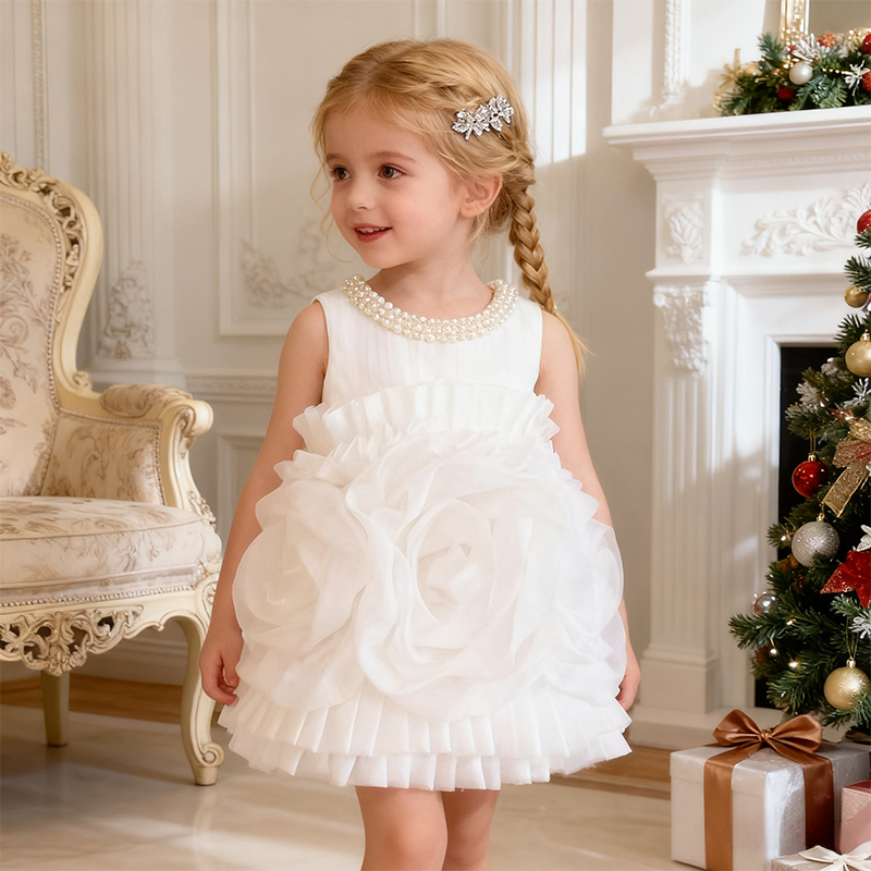 Organza Imitation Pearls Rosette Sleeveless Midi Dresses - image 9
