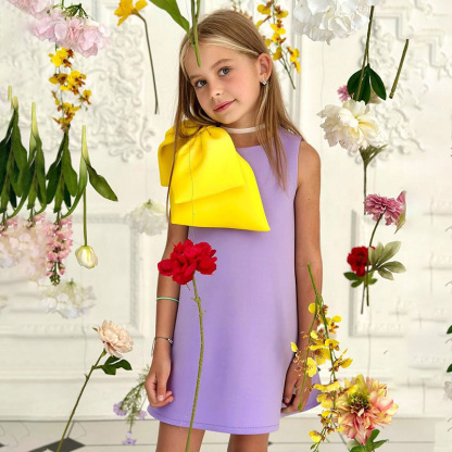 SCUBA KNIT Bow Sleeveless Midi Dresses - Purple Yellow - 10-11Y - image 2