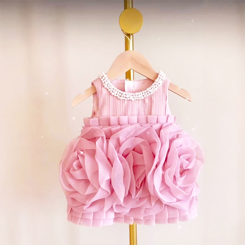 Organza Imitation Pearls Rosette Sleeveless Midi Dresses - Purple - 7Y - image 13