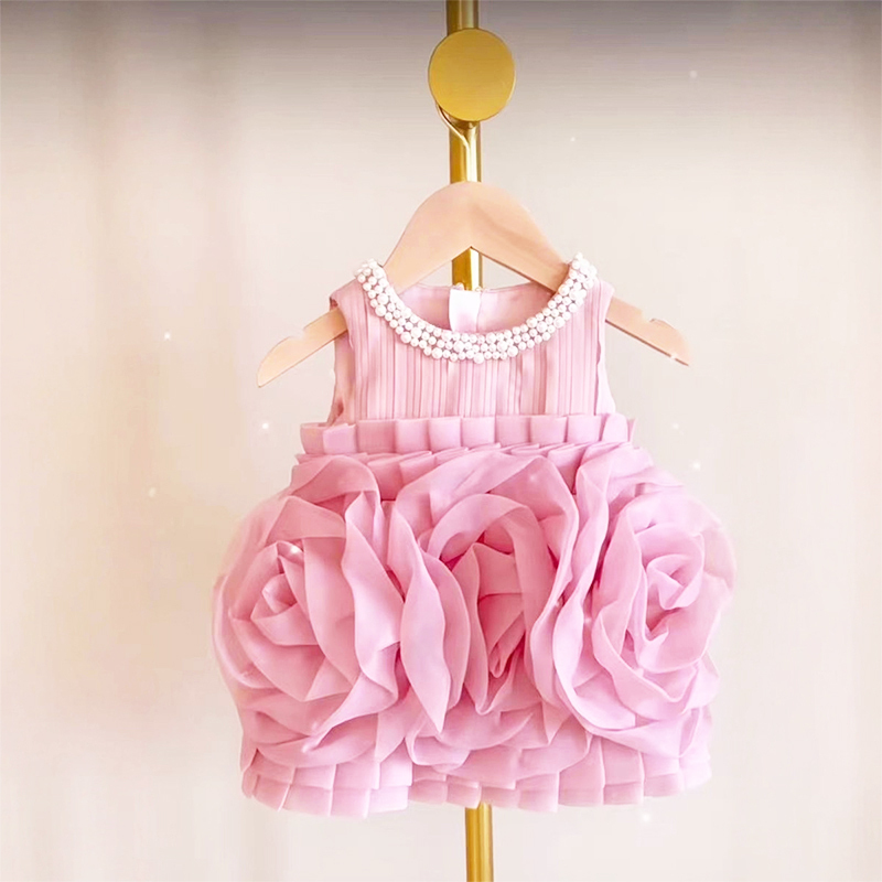 Organza Imitation Pearls Rosette Sleeveless Midi Dresses - Purple - 7Y - image 13