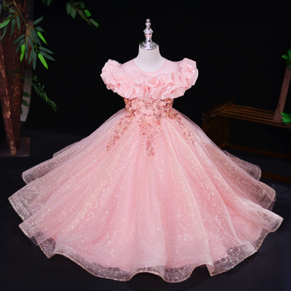 Mesh Fluffy Sleeveless Maxi Dresses - Light Pink - 12-13Y - image 12