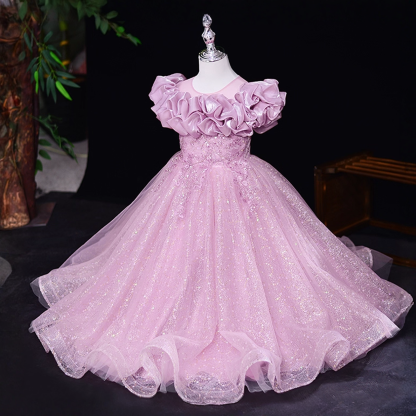 Mesh Fluffy Sleeveless Maxi Dresses - Dark Pink - 12-13Y - image 6